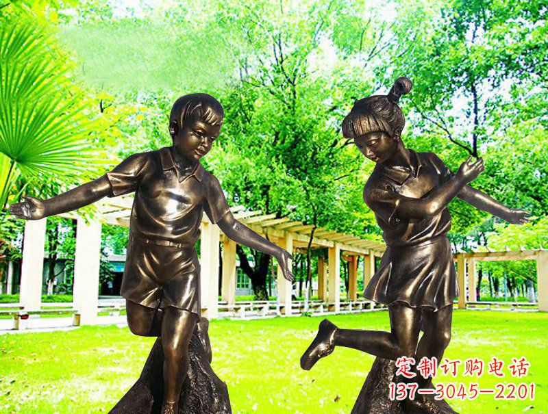 泰州编花篮人物公园校园儿童玻璃钢仿铜雕塑
