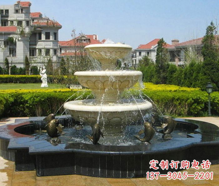 泰州别墅景观多层鲤鱼喷泉石雕