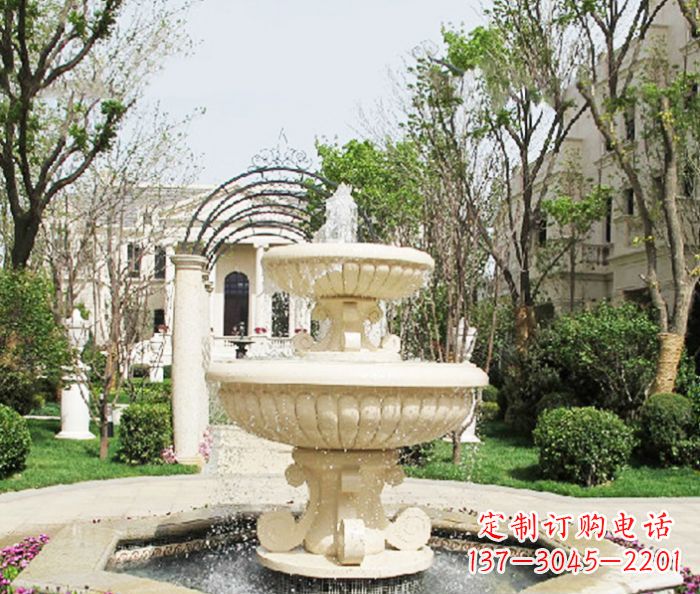 泰州精致现代别墅景观汉白玉喷泉石雕