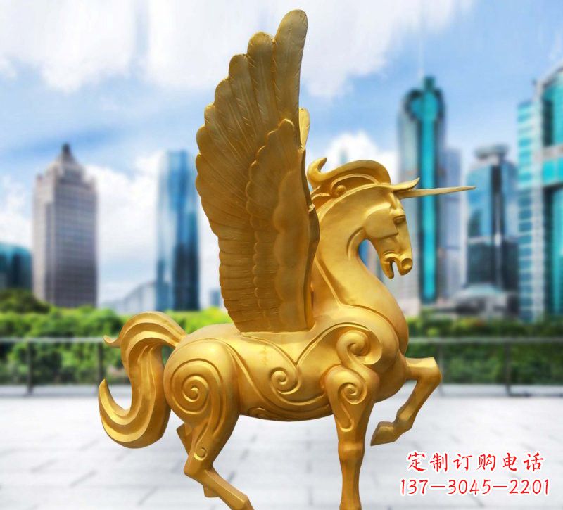 泰州玻璃钢仿铜飞马独角兽雕塑