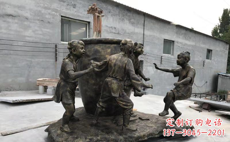 泰州玻璃钢仿铜古代寓言故事司马光砸缸雕塑