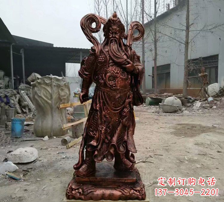 泰州玻璃钢仿铜捋须关公雕塑