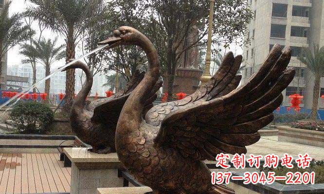 泰州玻璃钢仿铜天鹅喷泉小区动物雕塑
