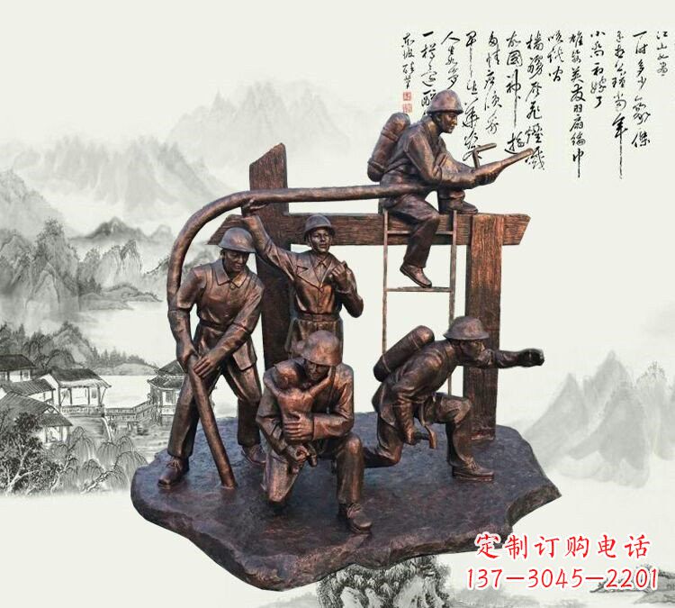 泰州玻璃钢仿铜消防员雕塑传承英雄豪情