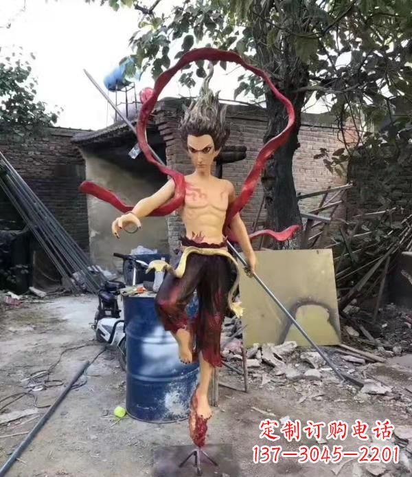 泰州仿真玻璃钢哪吒雕塑精美绝伦