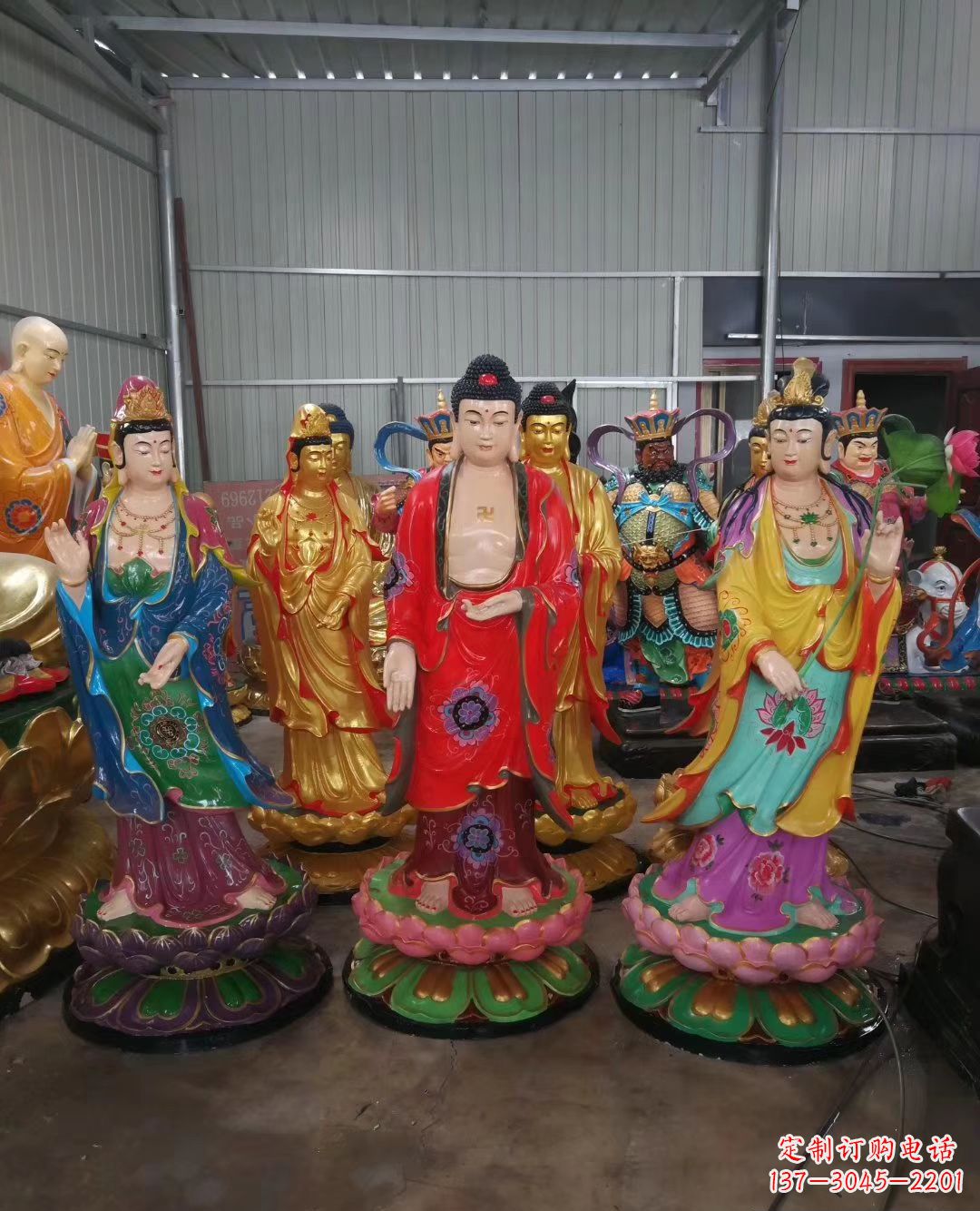 泰州玻璃钢佛像彩绘西方三圣雕塑