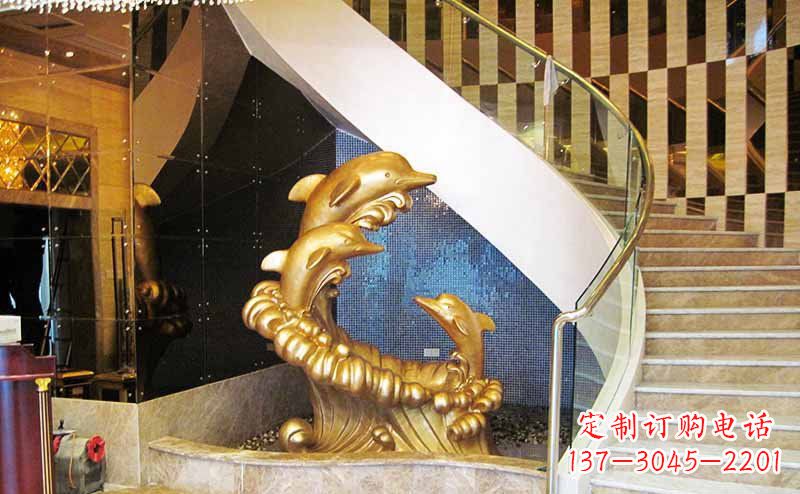 泰州玻璃钢海豚仿铜动物雕塑