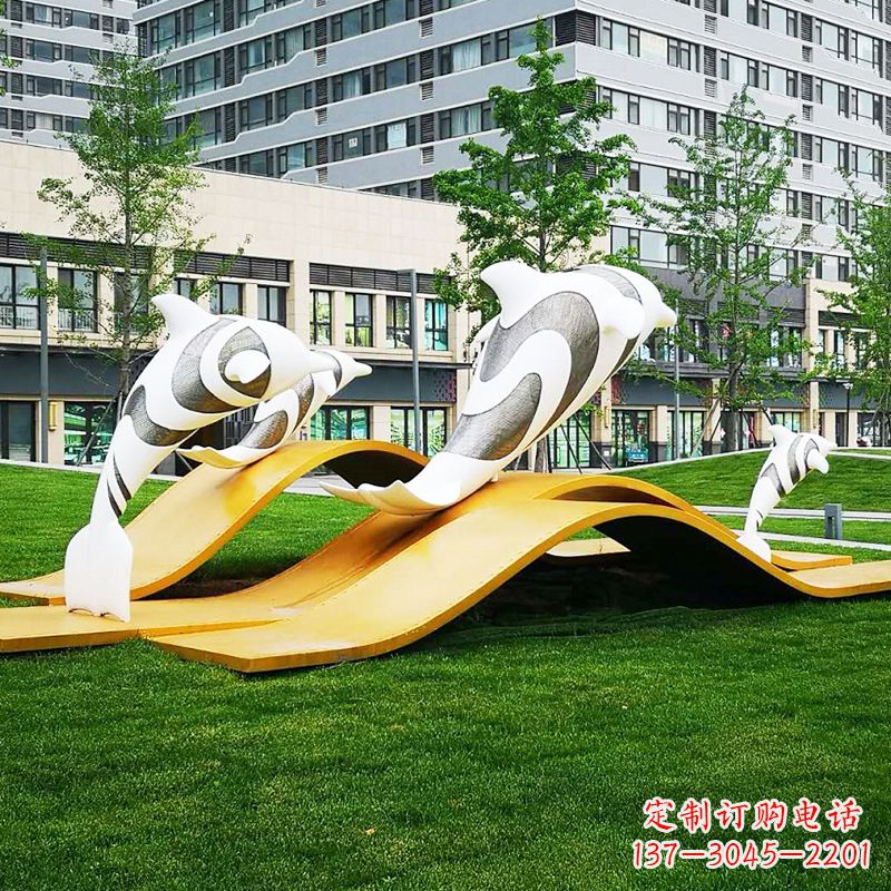 泰州玻璃钢海豚景观雕塑精致的城市动物雕塑