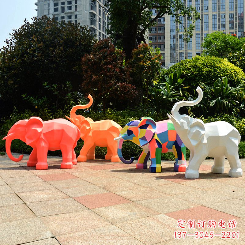 泰州玻璃钢金色大象雕塑-商场游乐场抽象小象美陈