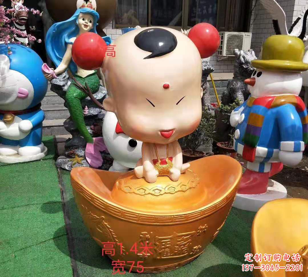 泰州玻璃钢元宝娃娃雕塑招财进宝