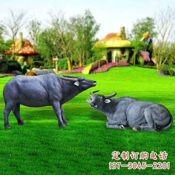 泰州玻璃钢水牛雕塑,复古农家院情怀