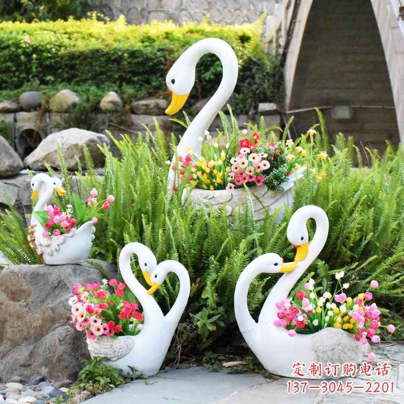 泰州玻璃钢天鹅花盆雕塑