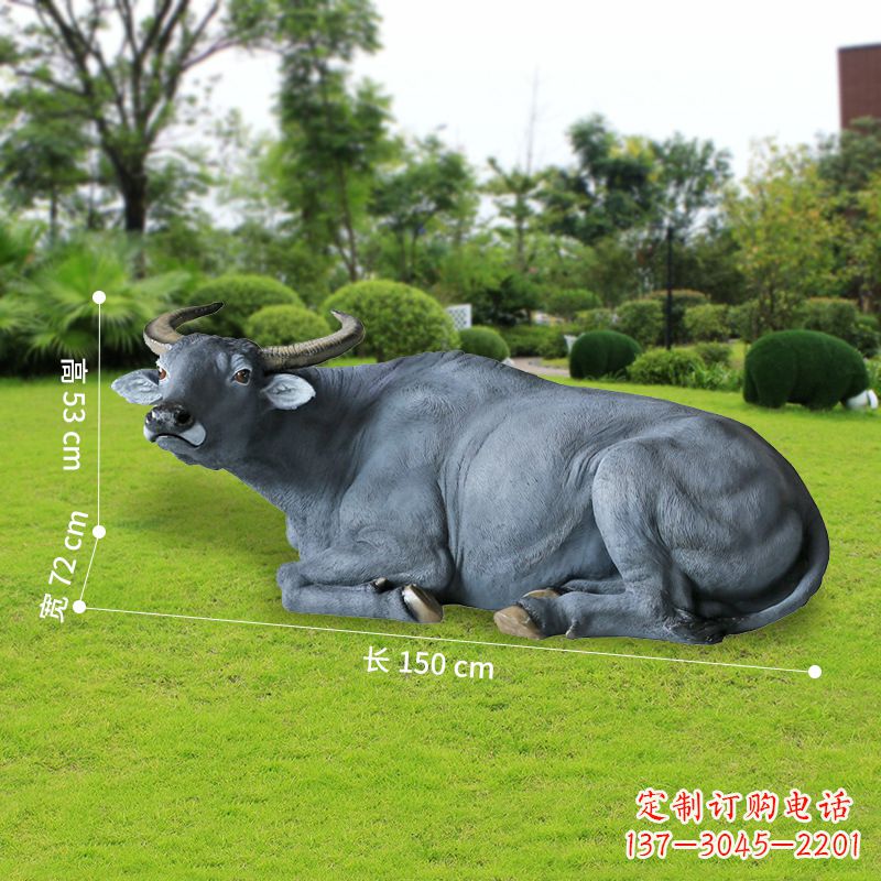 泰州玻璃钢卧姿水牛雕塑——给人以宁静自然的感受