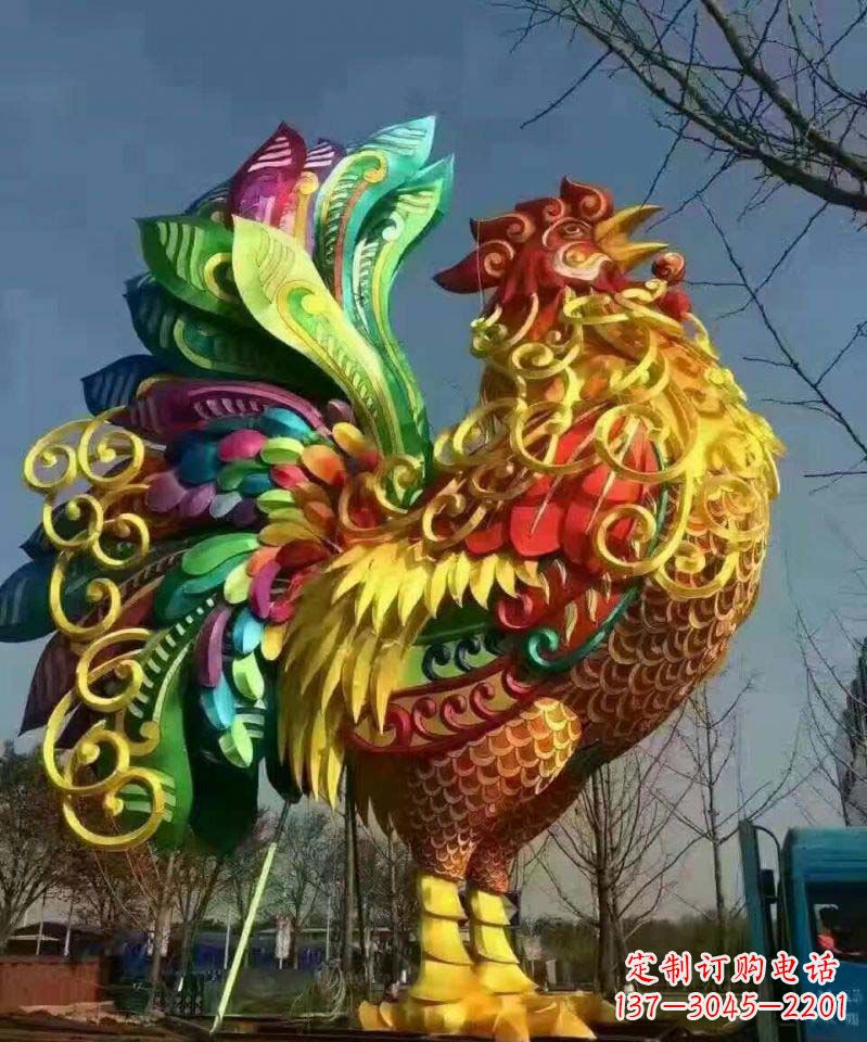 泰州不锈钢彩色动物公鸡雕塑