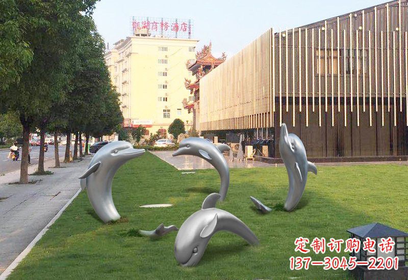 泰州不锈钢草地海豚雕塑