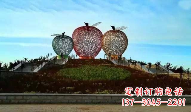 泰州不锈钢城市彩色镂空苹果雕塑