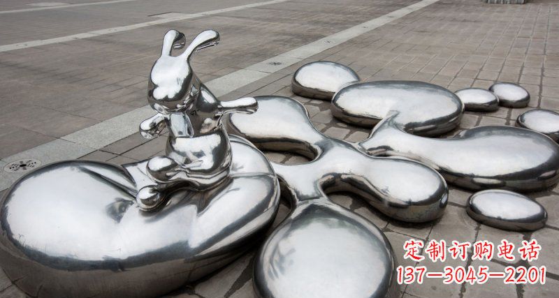 泰州不锈钢抽象兔子和水滴广场雕塑