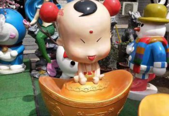 泰州玻璃钢元宝娃娃雕塑招财进宝