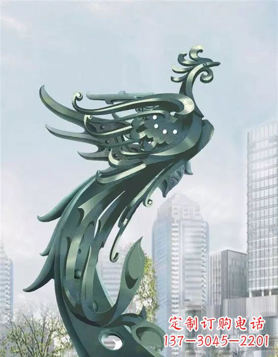 泰州不锈钢大型凤凰雕塑美丽而神秘
