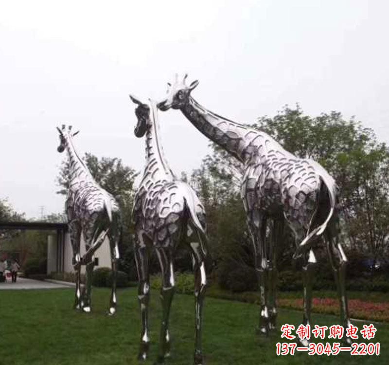 泰州精美的不锈钢大型长颈鹿雕塑