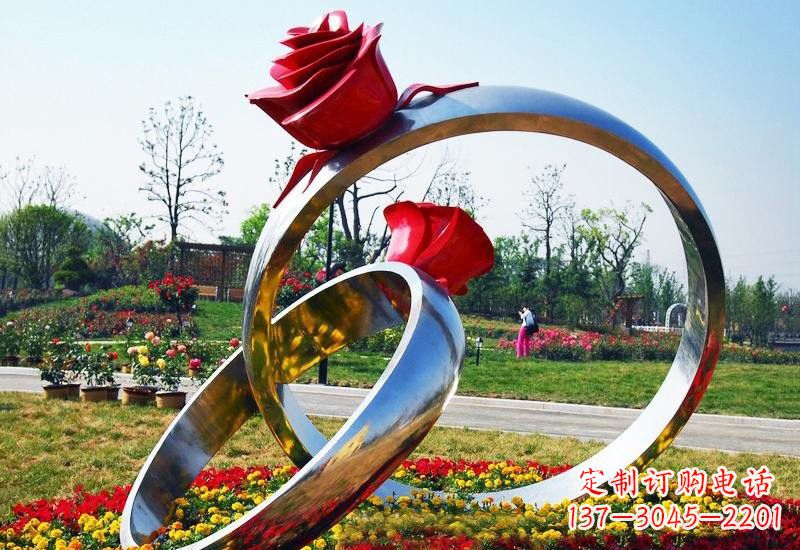 泰州不锈钢公园玫瑰花戒指雕塑精致精美的礼物