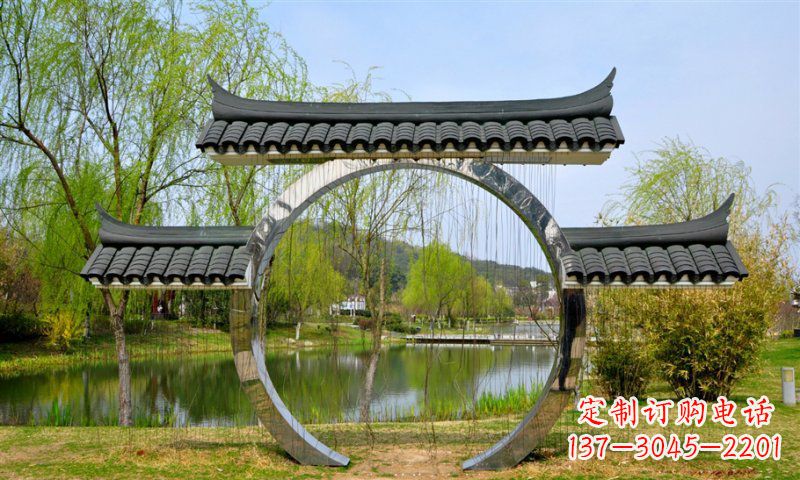 泰州不锈钢公园月亮门雕塑传承中华文化
