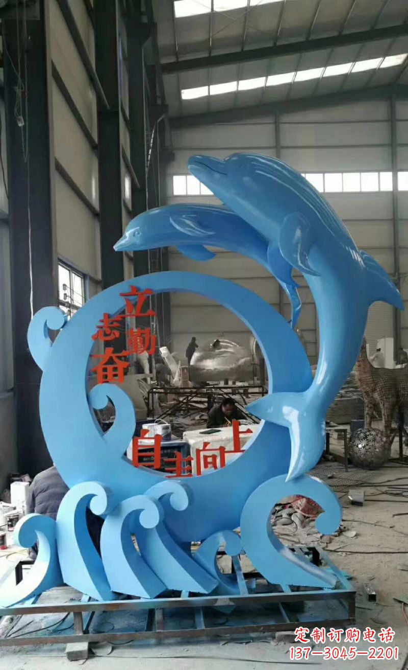 泰州不锈钢广场跳跃海豚雕塑1