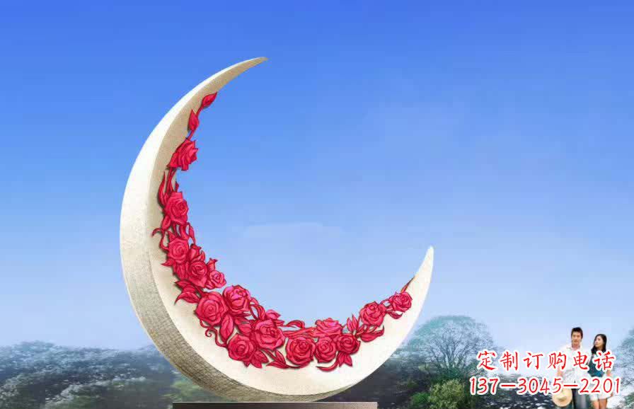 泰州不锈钢广场月亮雕塑月光下的璀璨美景