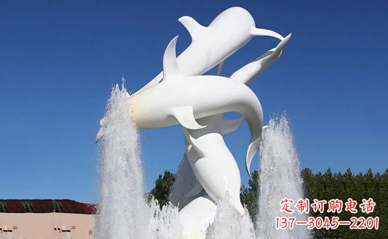 泰州不锈钢海豚喷泉雕塑传递海豚的美丽