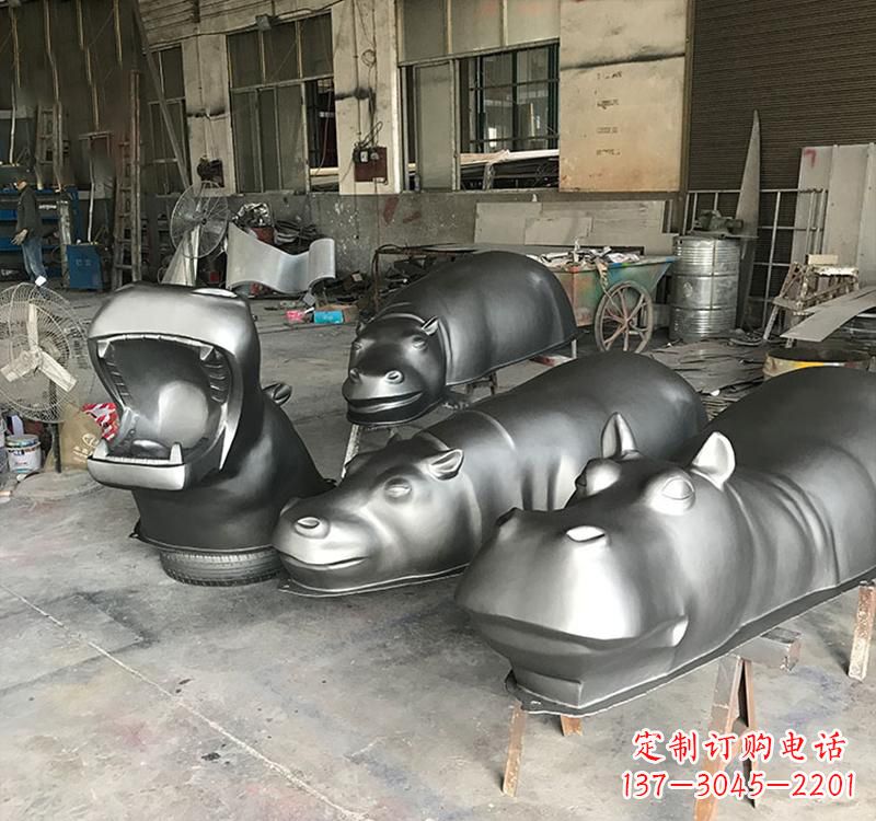 泰州静态之美22英寸不锈钢河马雕塑