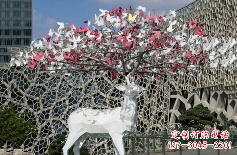 泰州不锈钢几何小鹿雕塑精致之美