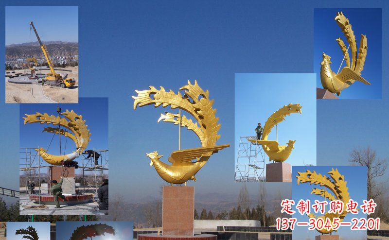 泰州不锈钢金色的凤凰广场雕塑
