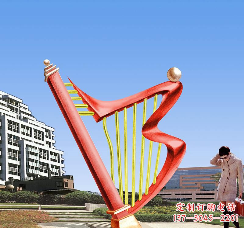泰州不锈钢竖琴雕塑把旋律汇聚成艺术精品