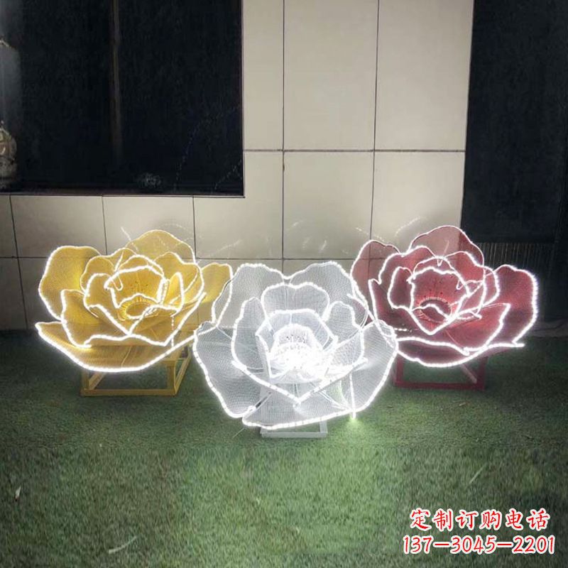 泰州精美不锈钢玫瑰花灯光雕塑