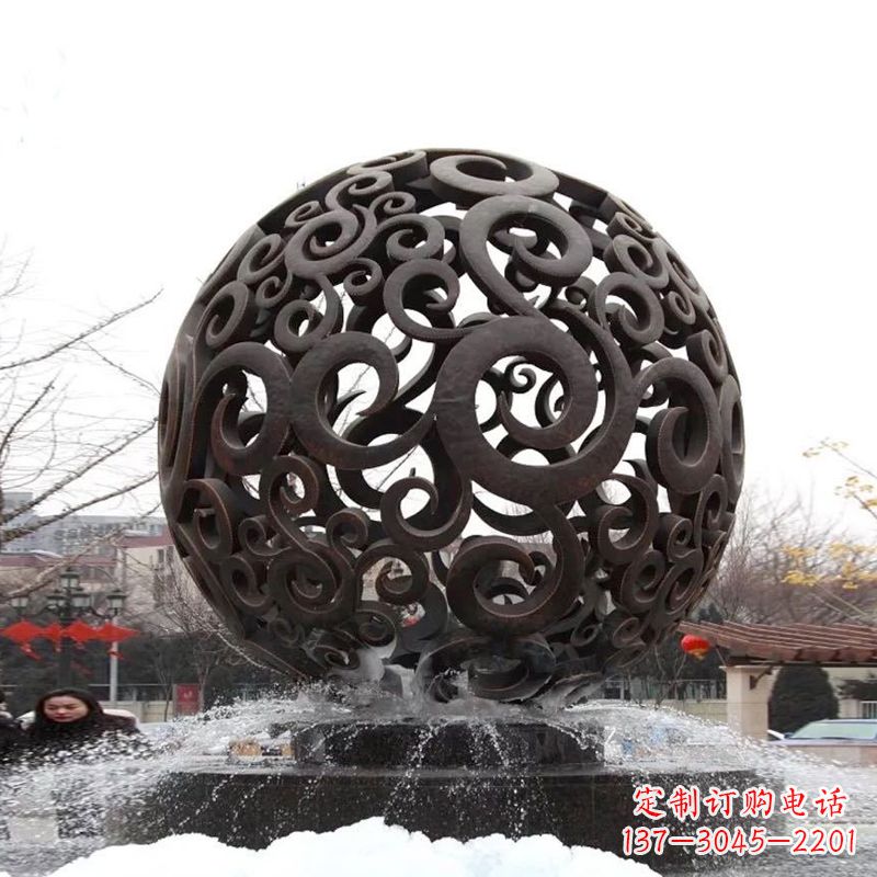 泰州不锈钢镂空球水景喷泉雕塑