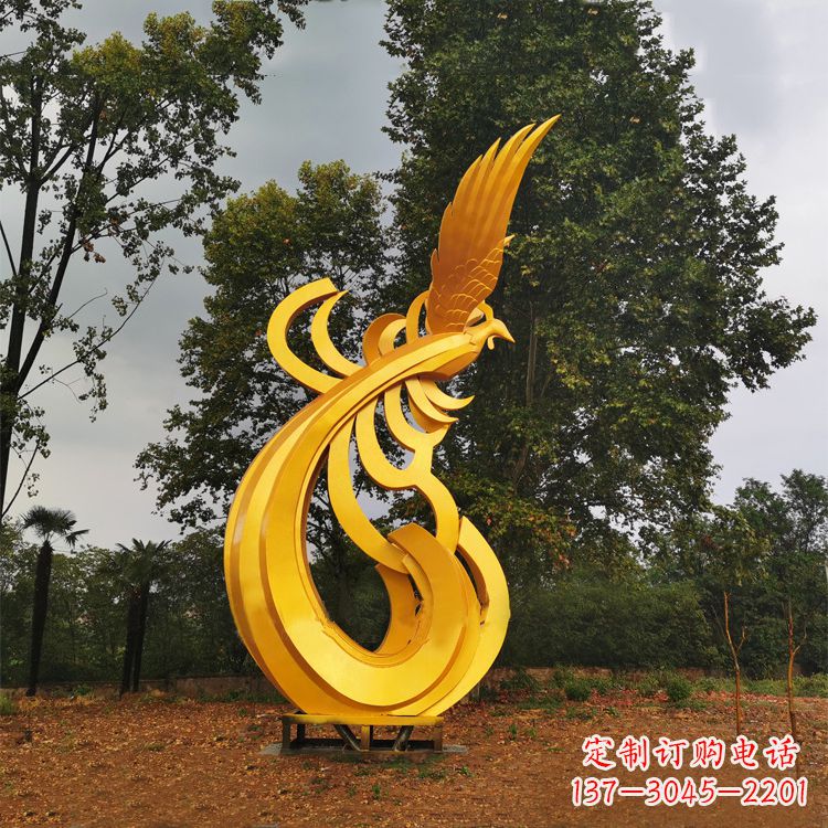 泰州不锈钢凤凰雕塑黄金色园林之美