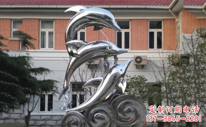 泰州不锈钢跳跃海豚雕塑 (2)