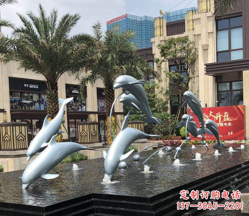 泰州不锈钢海豚跳跃喷泉雕塑美丽的艺术装置