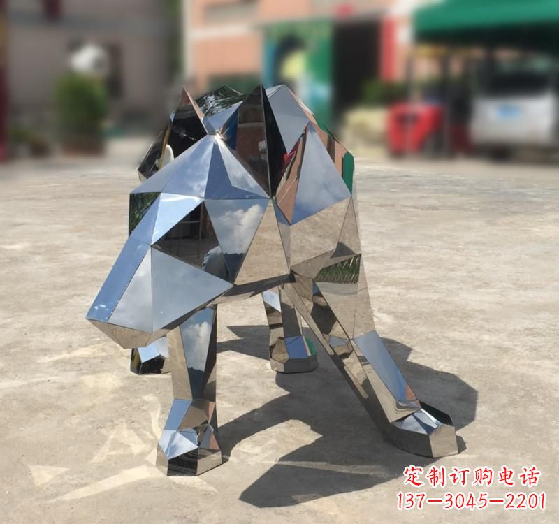 泰州不锈钢园林动物几何狼雕塑
