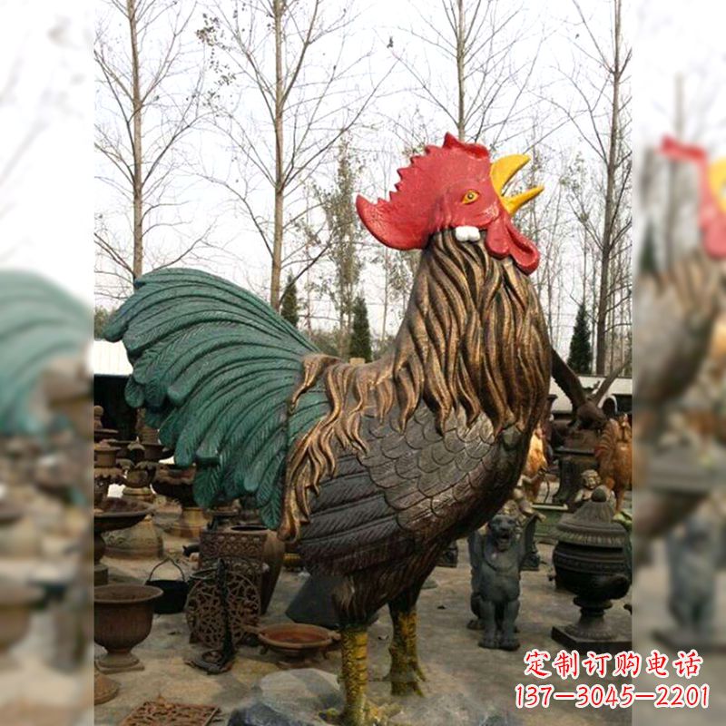 泰州彩绘铜雕公鸡生肖动物雕塑
