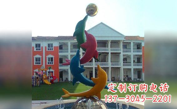 泰州彩色不锈钢海豚雕塑海洋动物景观标识