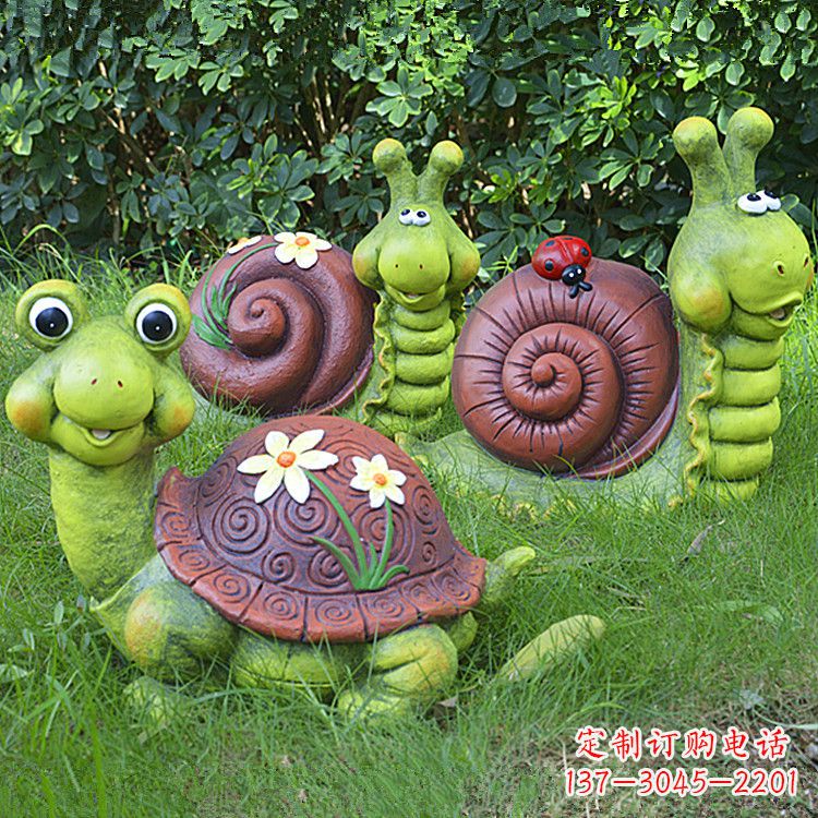 泰州草坪小动物,玻璃钢卡通乌龟和蜗牛雕塑