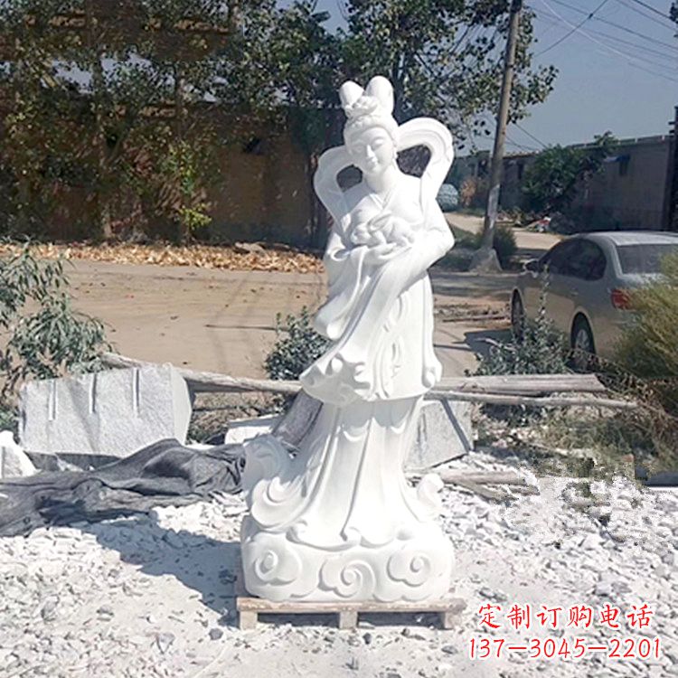 泰州嫦娥奔月石雕-汉白玉神话人物雕像