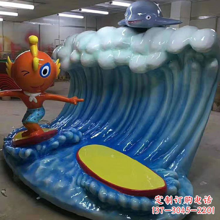 泰州冲浪玻璃钢海豚雕塑