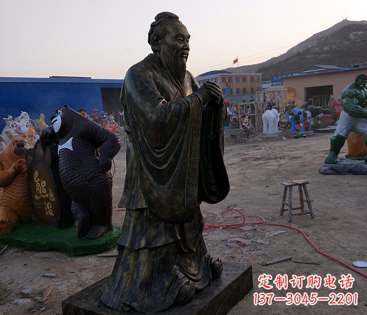 泰州春秋时期人物孔子铜雕雕塑