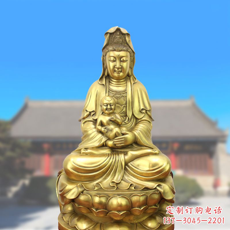 泰州纯铜观音坐姿鎏金铜雕