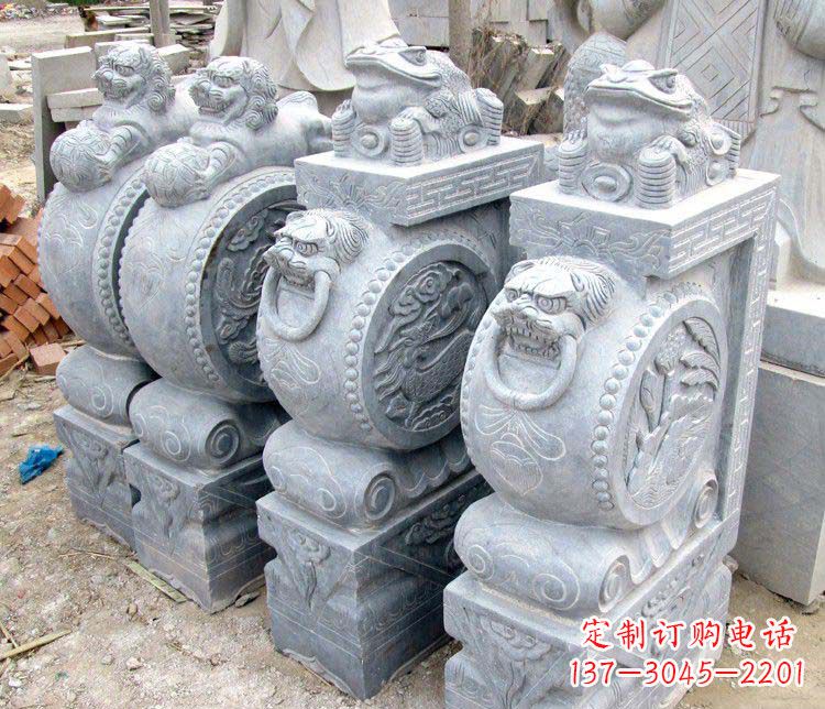 泰州大理石抱鼓石金蟾貔貅门墩石雕