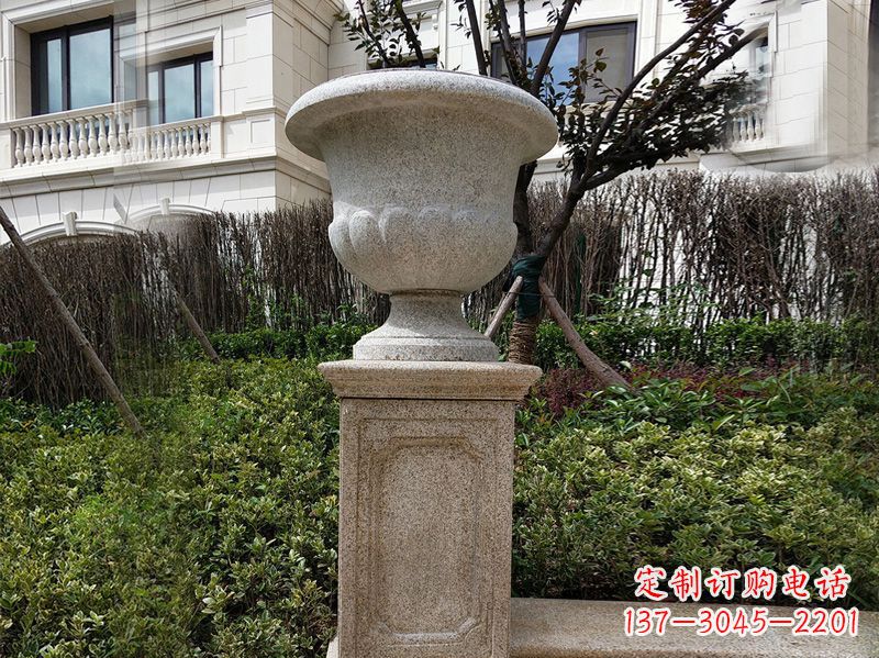 泰州大理石花钵小区花盆石雕艺术品