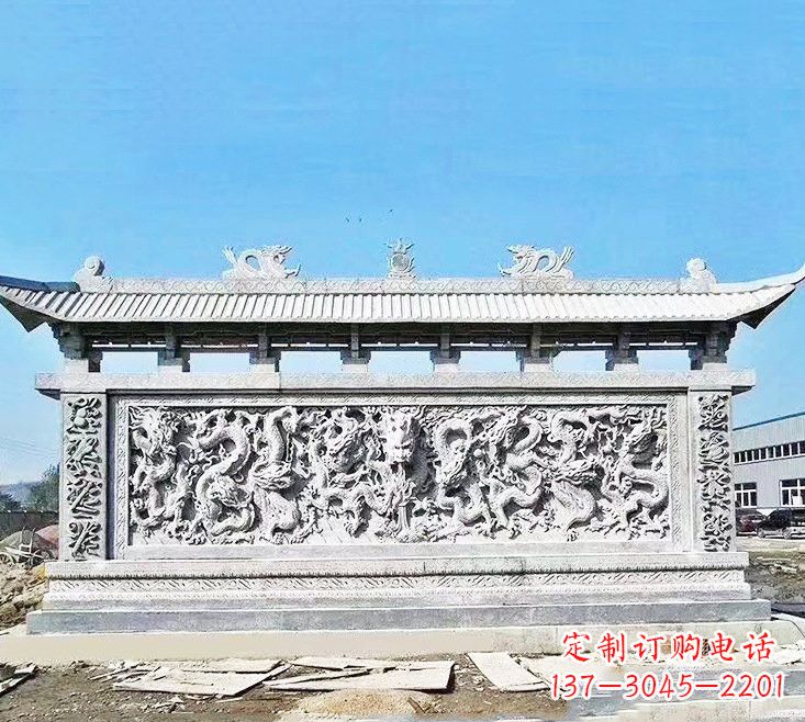 泰州精美大理石九龙壁雕塑