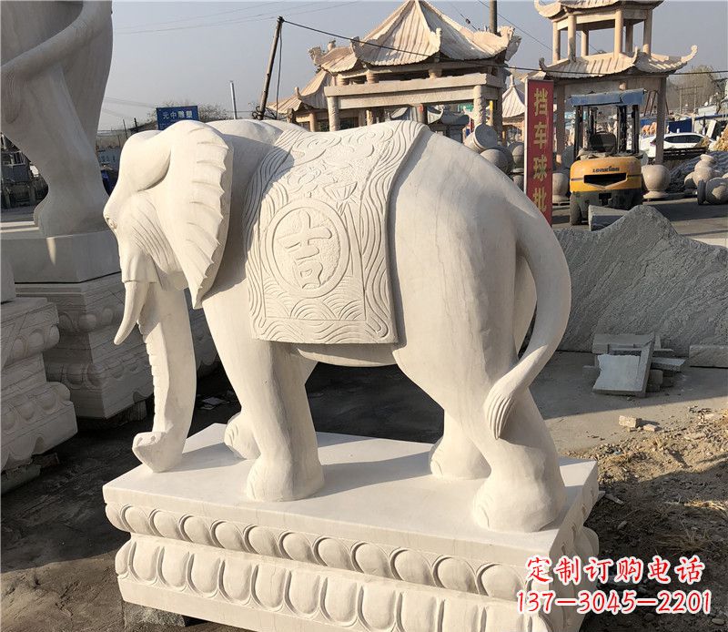 泰州大理石卷鼻如意大象雕塑